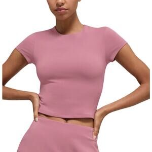 Alo Yoga Softsculpt Precision Short Sleeve Top Pink Wild Rose XXS Active Crop